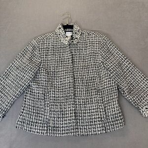 Chico's Women's Black & White Tweed Jacket- Pearl/Beaded Collar & Cuffs-Large